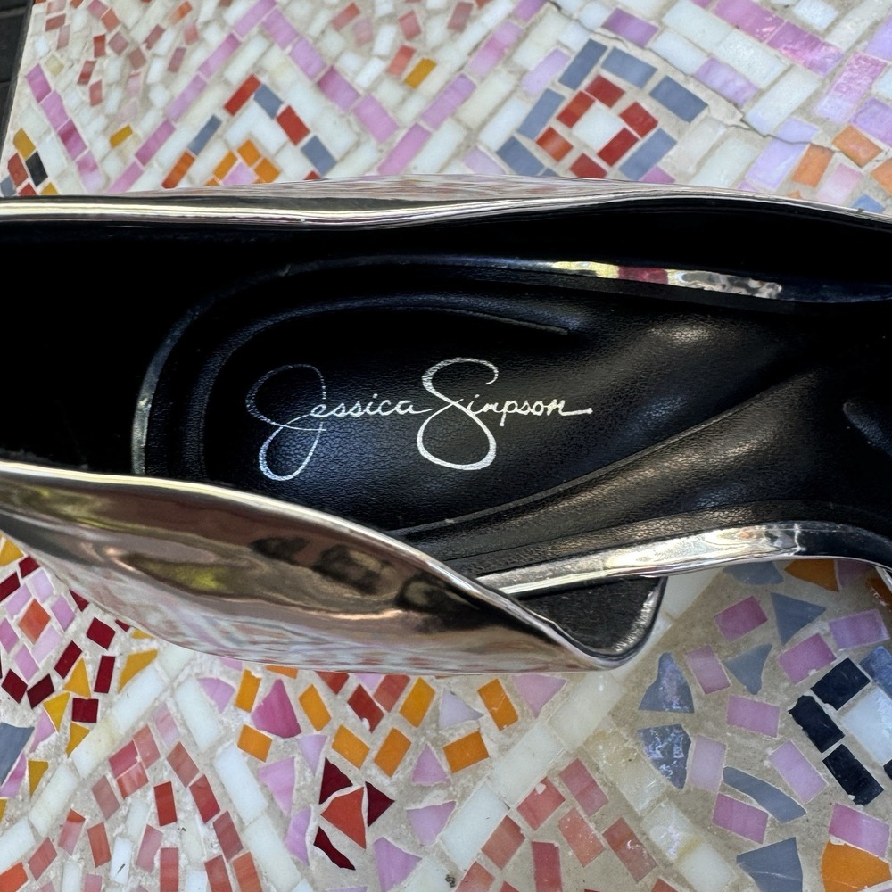 Jessica Simpson Prizma D'Orsay Pump In Chrome Side 9 NWOB High Heel Silver Shoes - Picture 4 of 6